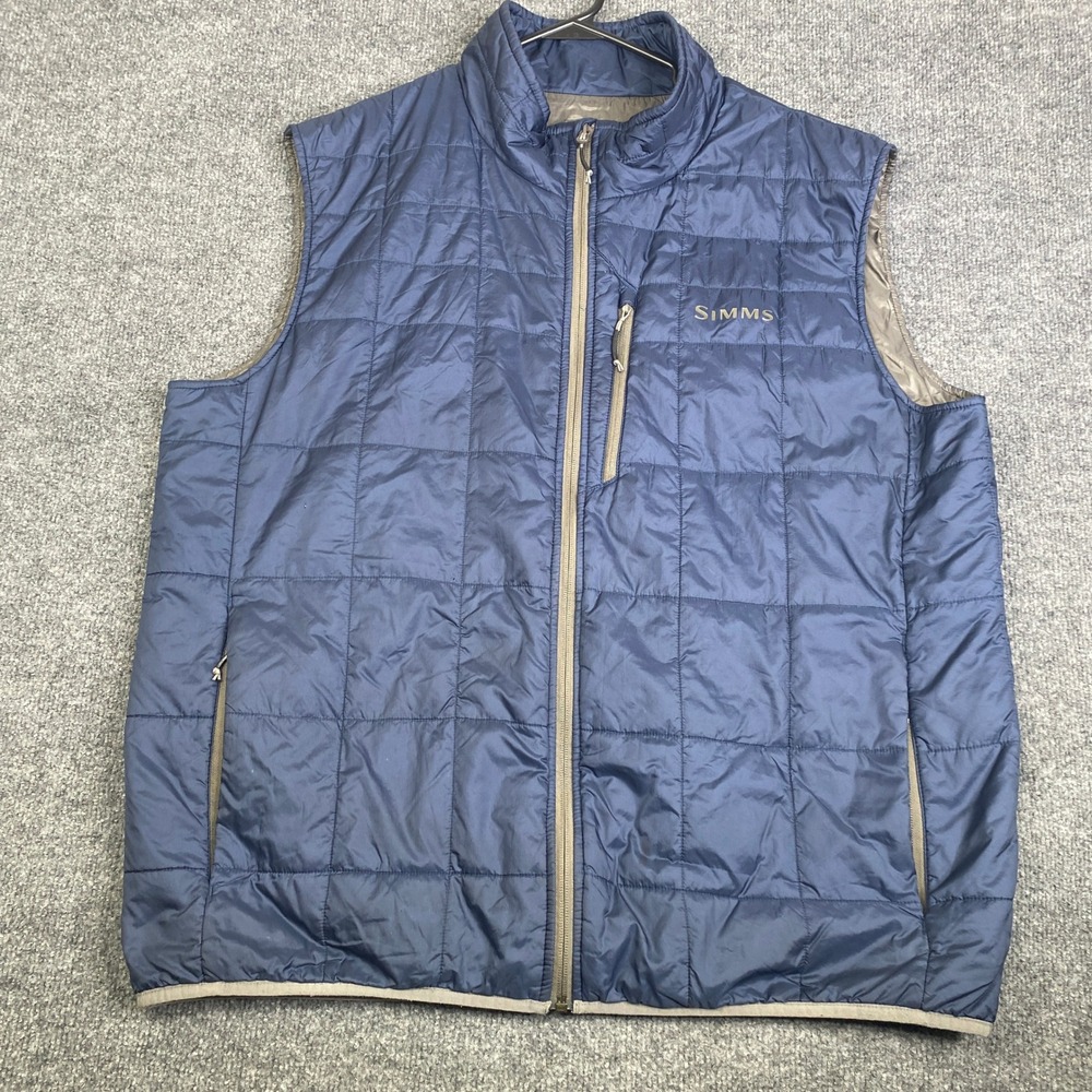 Simms Fishing Products Mens XL Blue Quilted Insulated Full Zip Puffer Vest